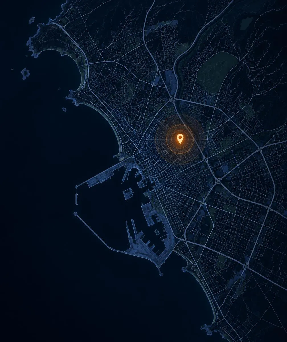 Mapa estilizado de Gijón con la ubicación de iKnovatio